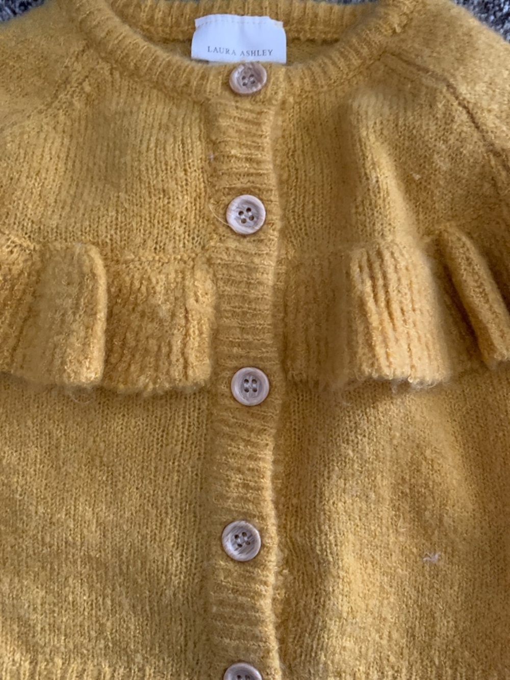 Laura Ashley Mustard Ruffle-Front Knit Cardigan - Picture 3 of 5
